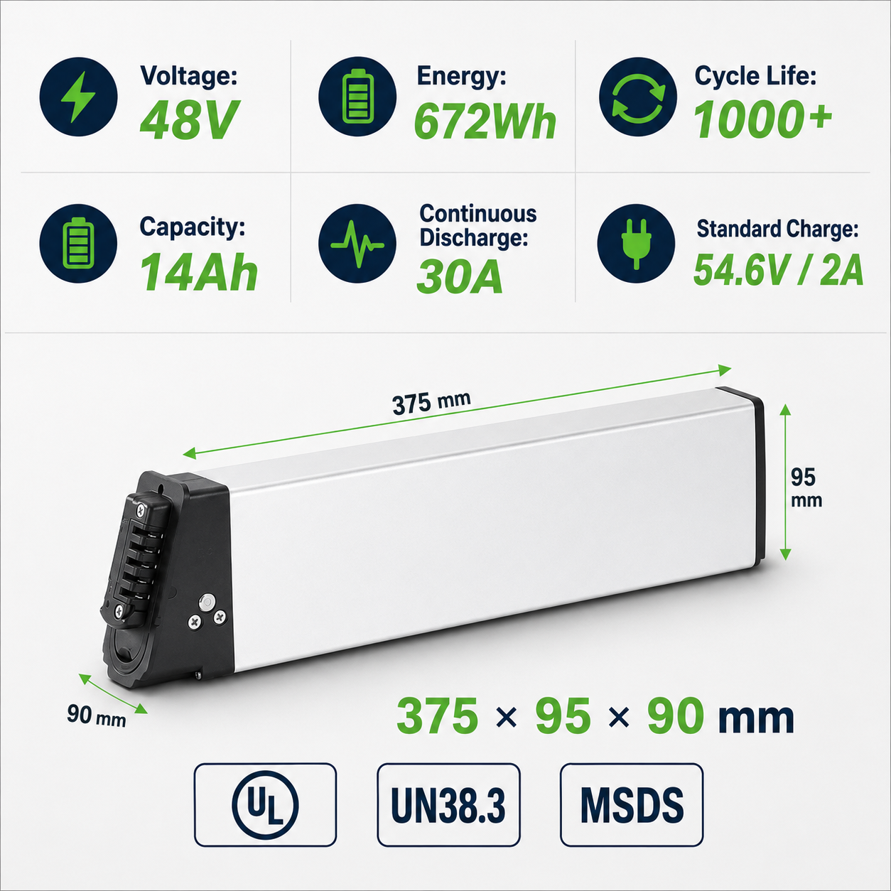 48V 14Ah Electric Bike Battery Replacement for Lectric XP 1.0 2.0 Step-Over Frame Only, 500Wh A-Grade Cells E-Bike Battery with UL 2271, 30A BMS Protection, Built-in Battery Size 430*100*42mm